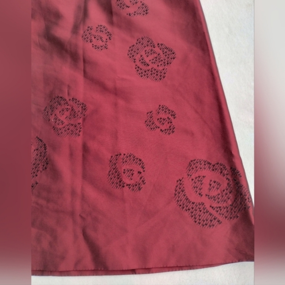 Ann Taylor Silk Red Beaded Skirt Women's Size 6 Floral A-line Y2K Vintage Maroon - Picture 2 of 8